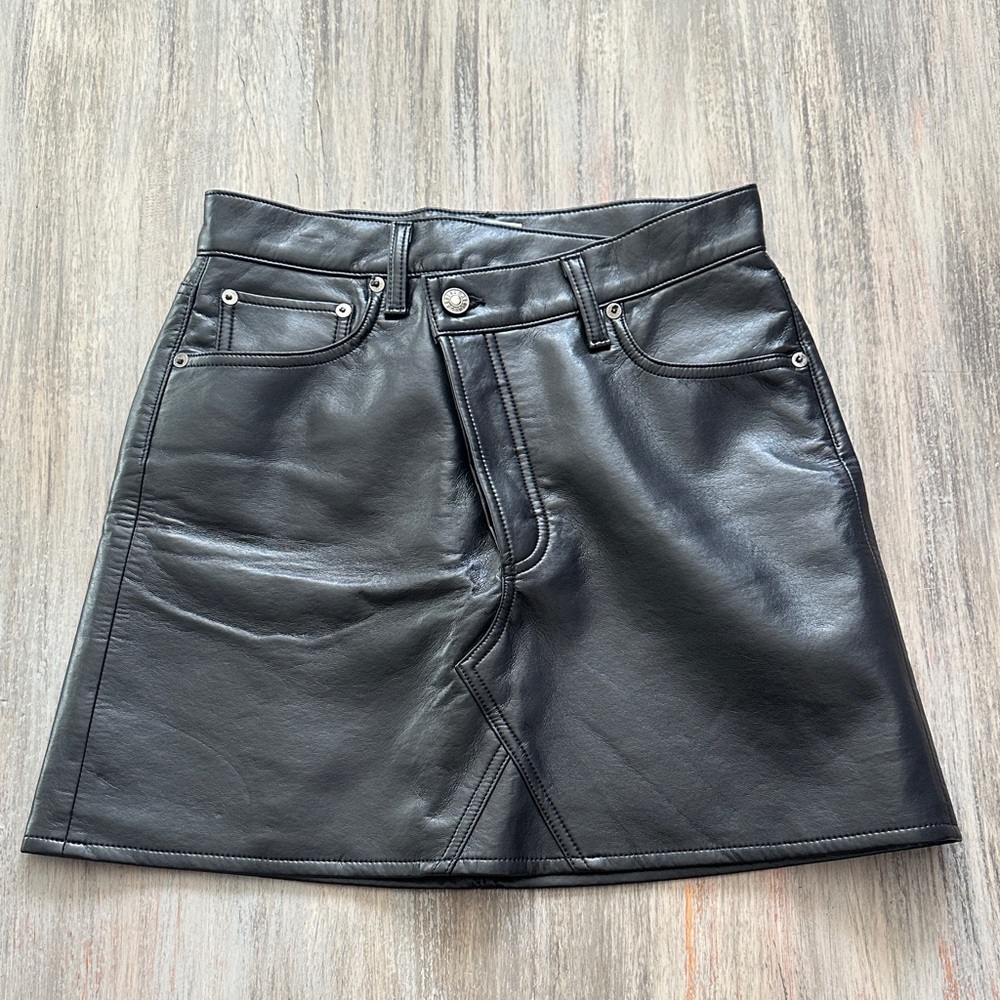 Agolde Black Leather Mini Skirt Size 27 Tag